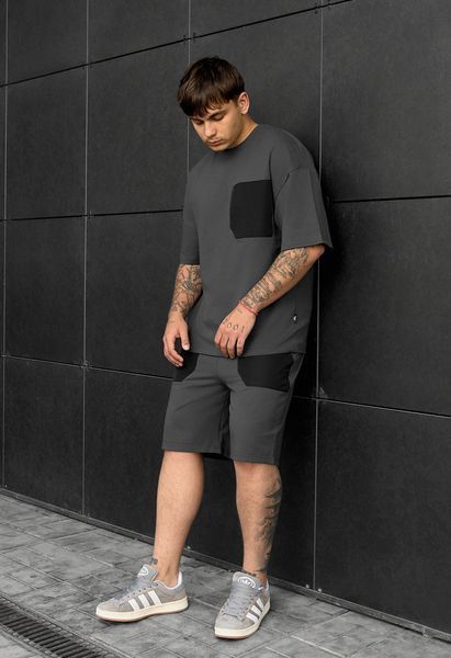 Літній комплект футболка + шорти Staff kas dark gray oversize FOT0749 фото